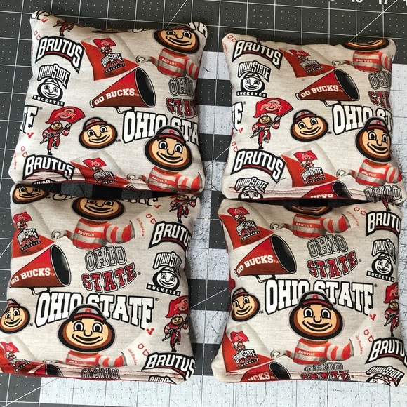 Cornhole Bags Canvas Microsuede Slide / Stick Set of 8 Ohio State Brutus Buckeye - Picture 3 of 6